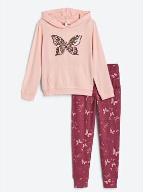 R+R The Brushed Kanga Pocket Butterfly Sequin Hoodie Set Size M